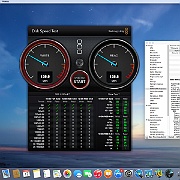 Zrzut ekranu 2015-09-17 o 15.55.29  Test dysku HDD WD Caviar Black 500 GB7200  rpm programem Disk Speed Test . Mocna strona Macstorma Lenovo -  duża wydajność w stosunku do dysków 2.5 cala 5400 rpm w podstawowych Mac mini.